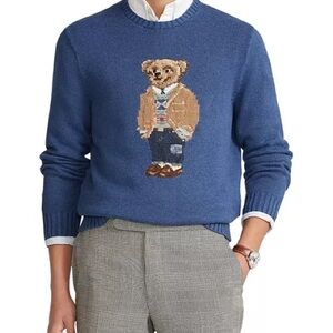 Polo Ralph Lauren Blue Crewneck Sweater with Bear Design